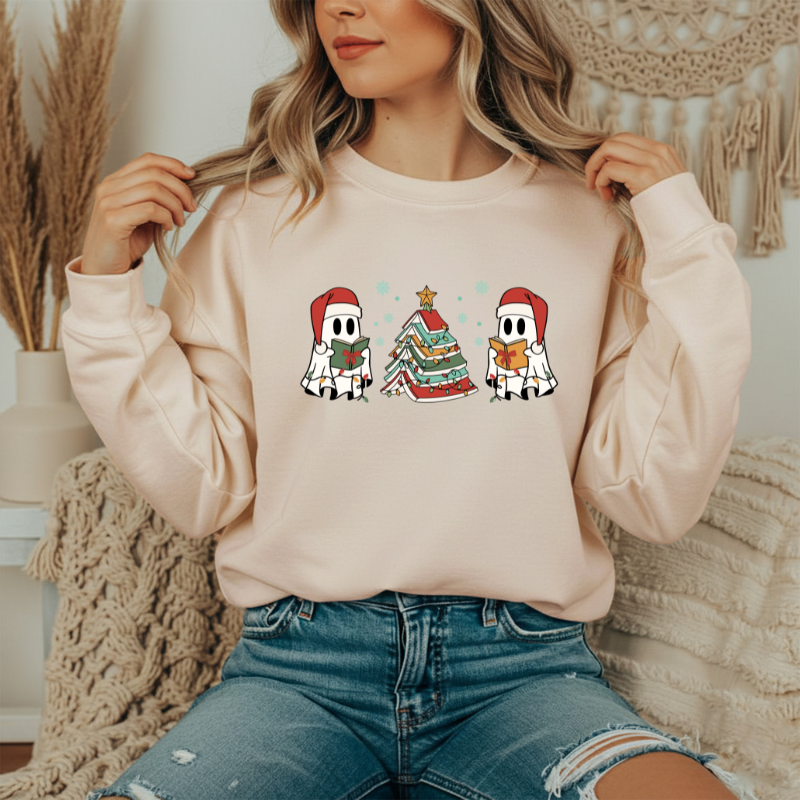 Ghouls and Christmas books crewneck