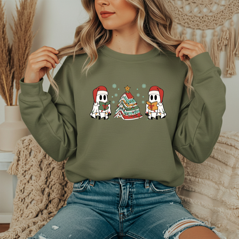 Ghouls and Christmas books crewneck