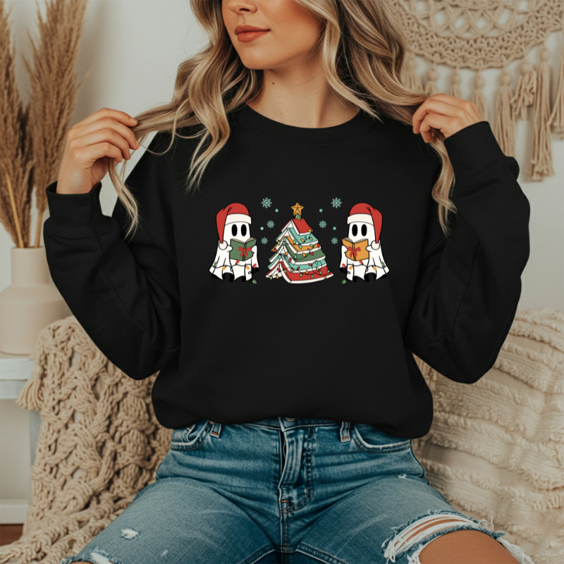 Ghouls and Christmas books crewneck