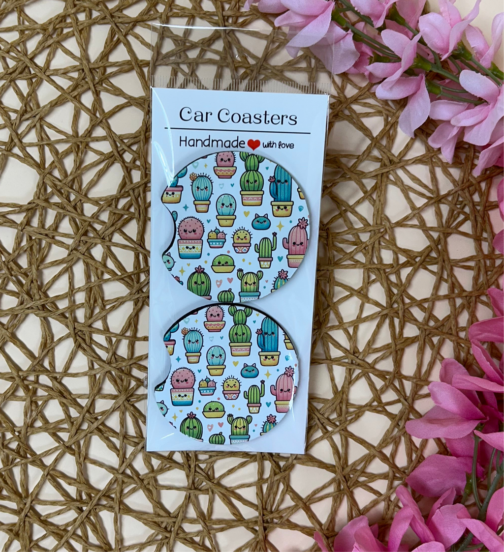 Cute succulent's car coaster set