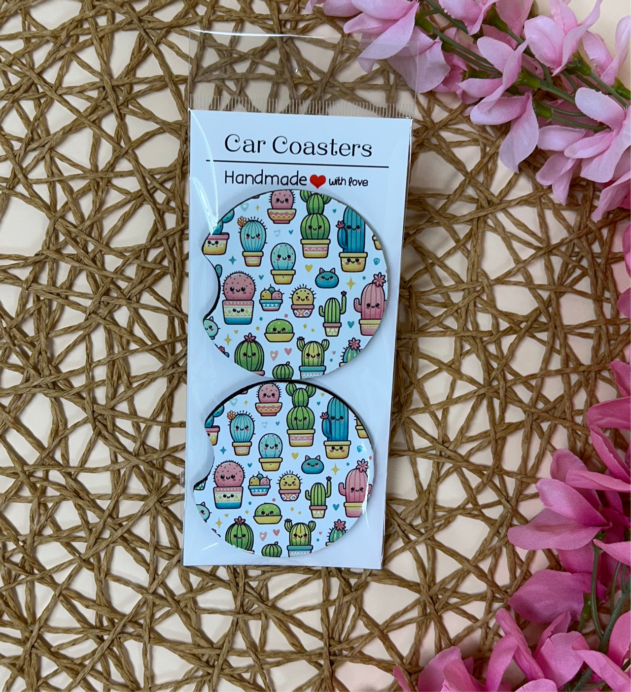 Cute succulent's car coaster set