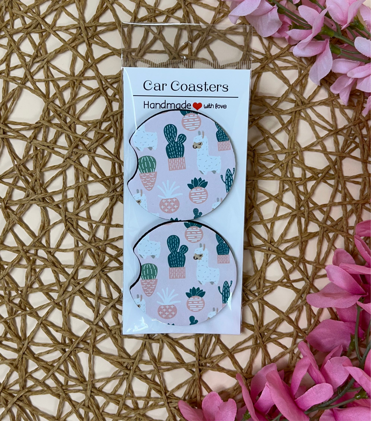 llama & Succulent car coaster set
