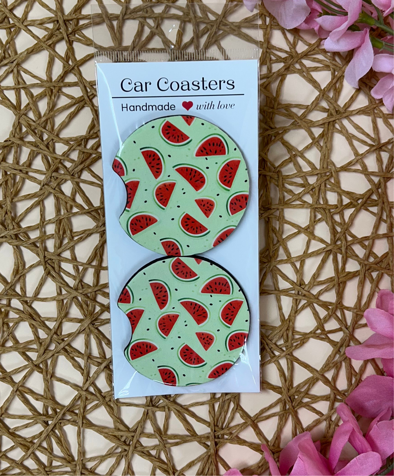 Watermelon slices car coaster set