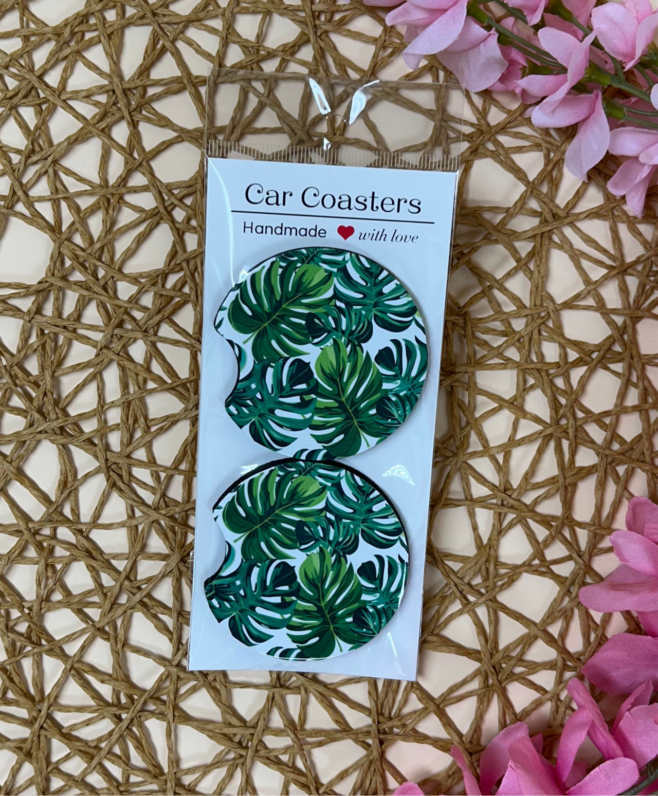 Monstera leaves car coaster set