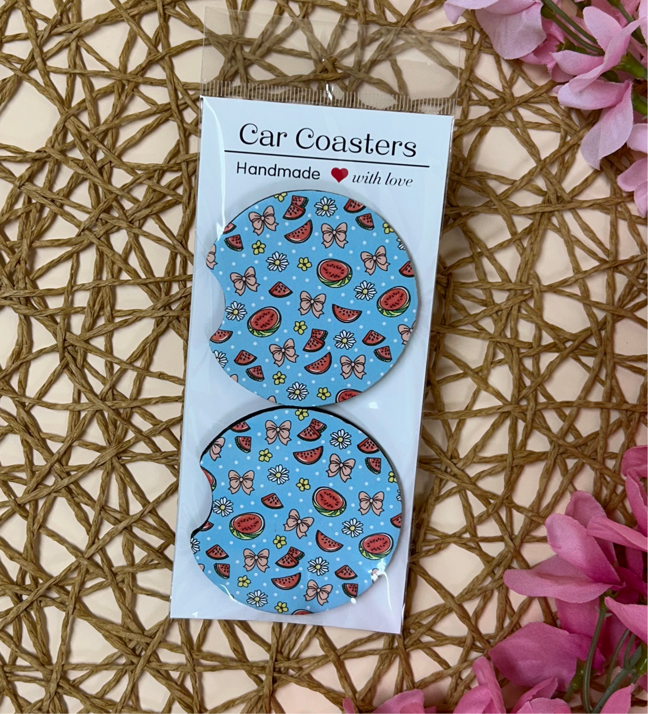 Coquette watermelon car coaster set
