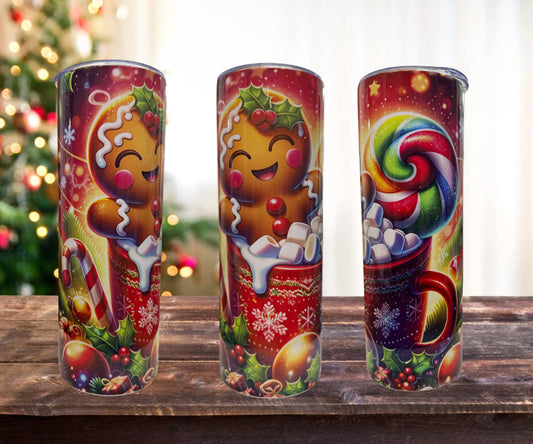 Gingerbread Christmas 20 oz stainless steel skinny tumbler