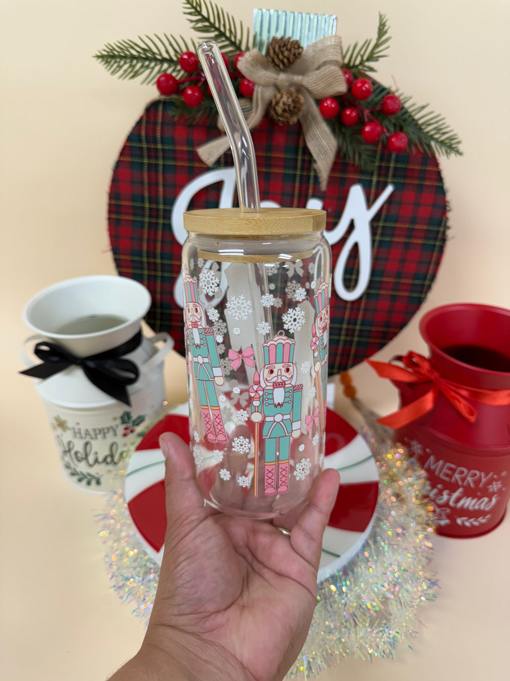 Nutcracker 16oz Can Shape Glass Cup