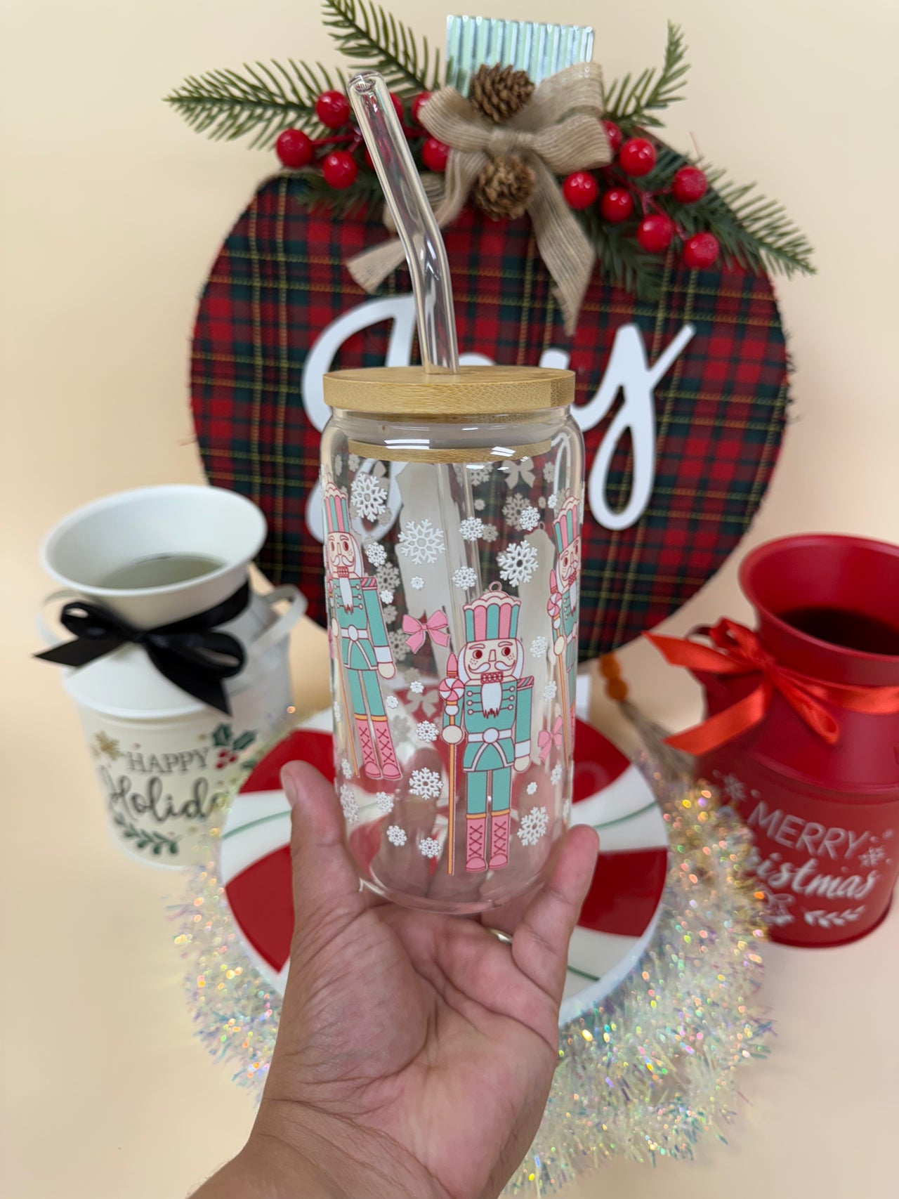 Nutcracker 16oz Can Shape Glass Cup